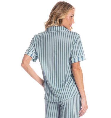 Pijama Americano Feminino Longo Manga Curta Listra - Imagem 4 - Mobile