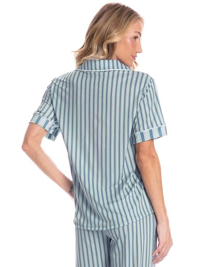 Pijama Americano Feminino Longo Manga Curta Listra - Imagem 4 - Desktop