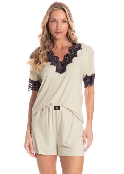 Pijama Curto Feminino Lile Branco - Imagem 1