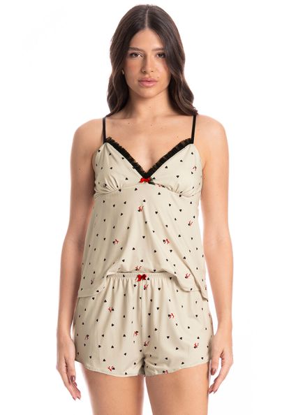 Short Doll Feminino Corações Branco - Imagem 1