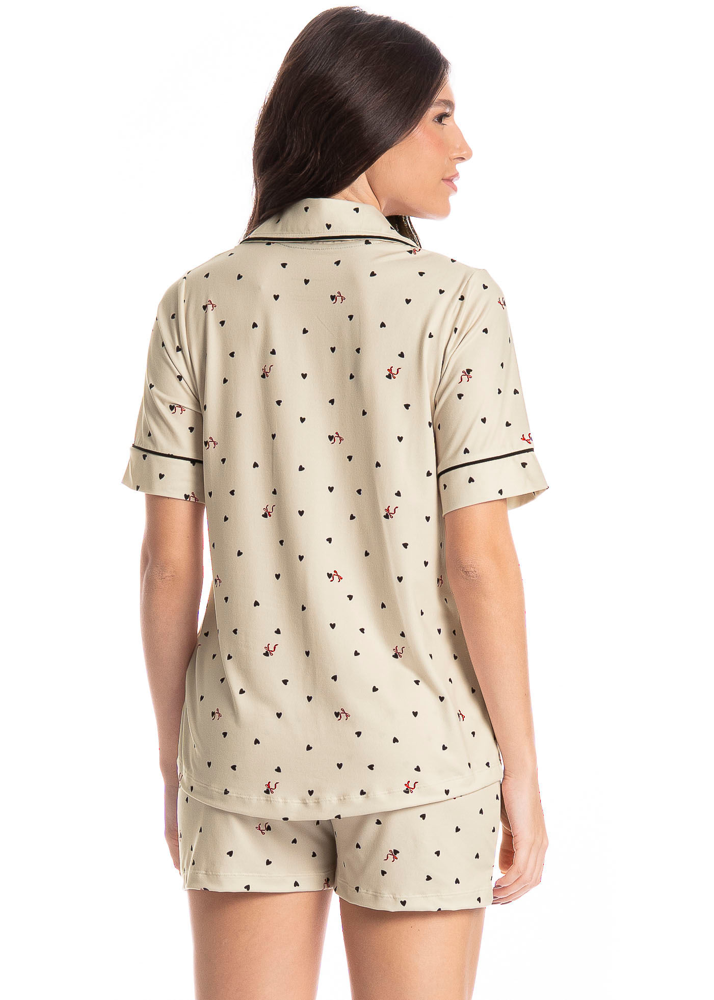 Pijama Americano Feminino Curto Corações - Imagem 2 - Mobile