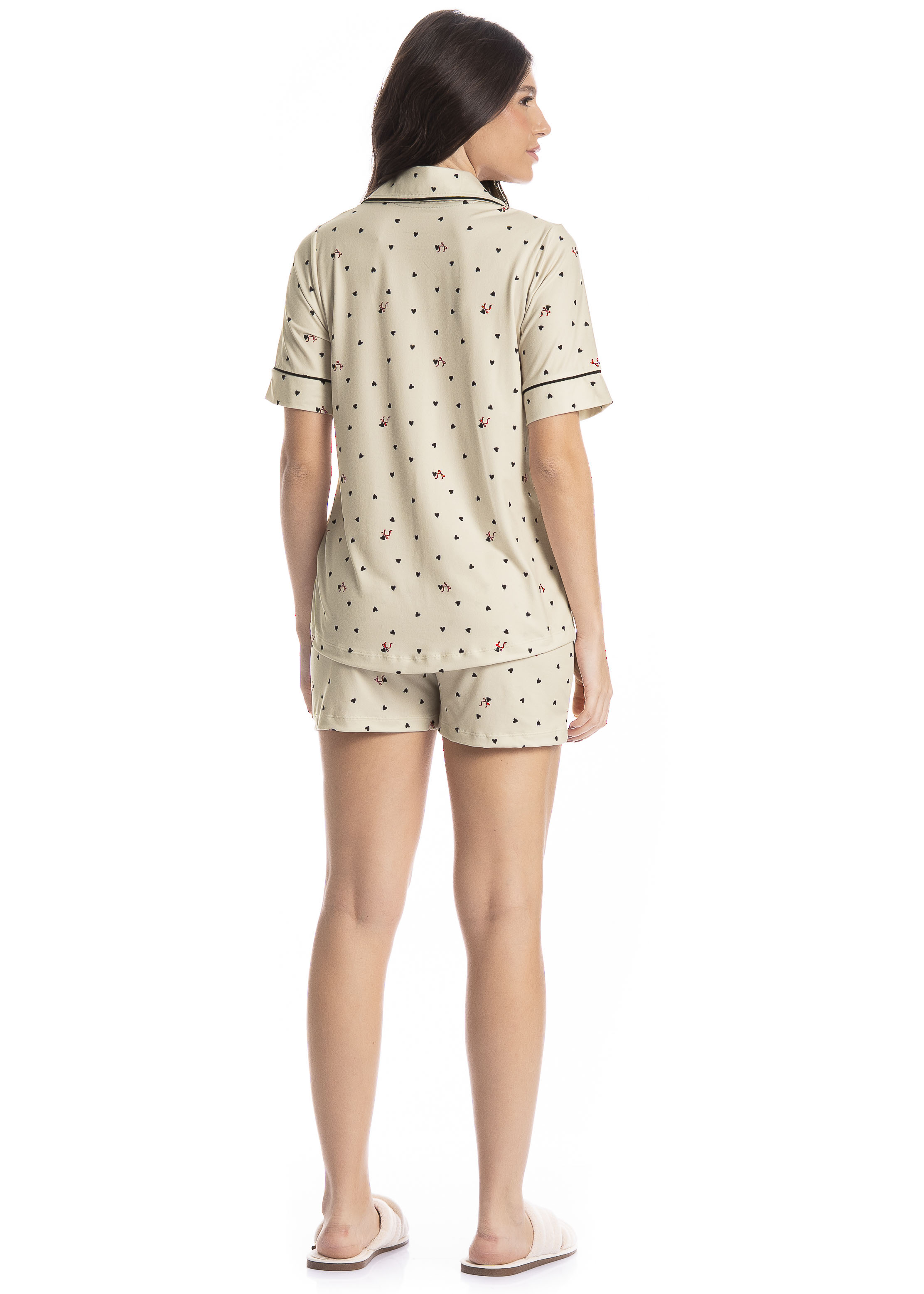 Pijama Americano Feminino Curto Corações - Imagem 4 - Mobile