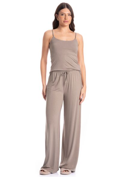Pijama Feminino Longo Lívia Bege - Imagem 1