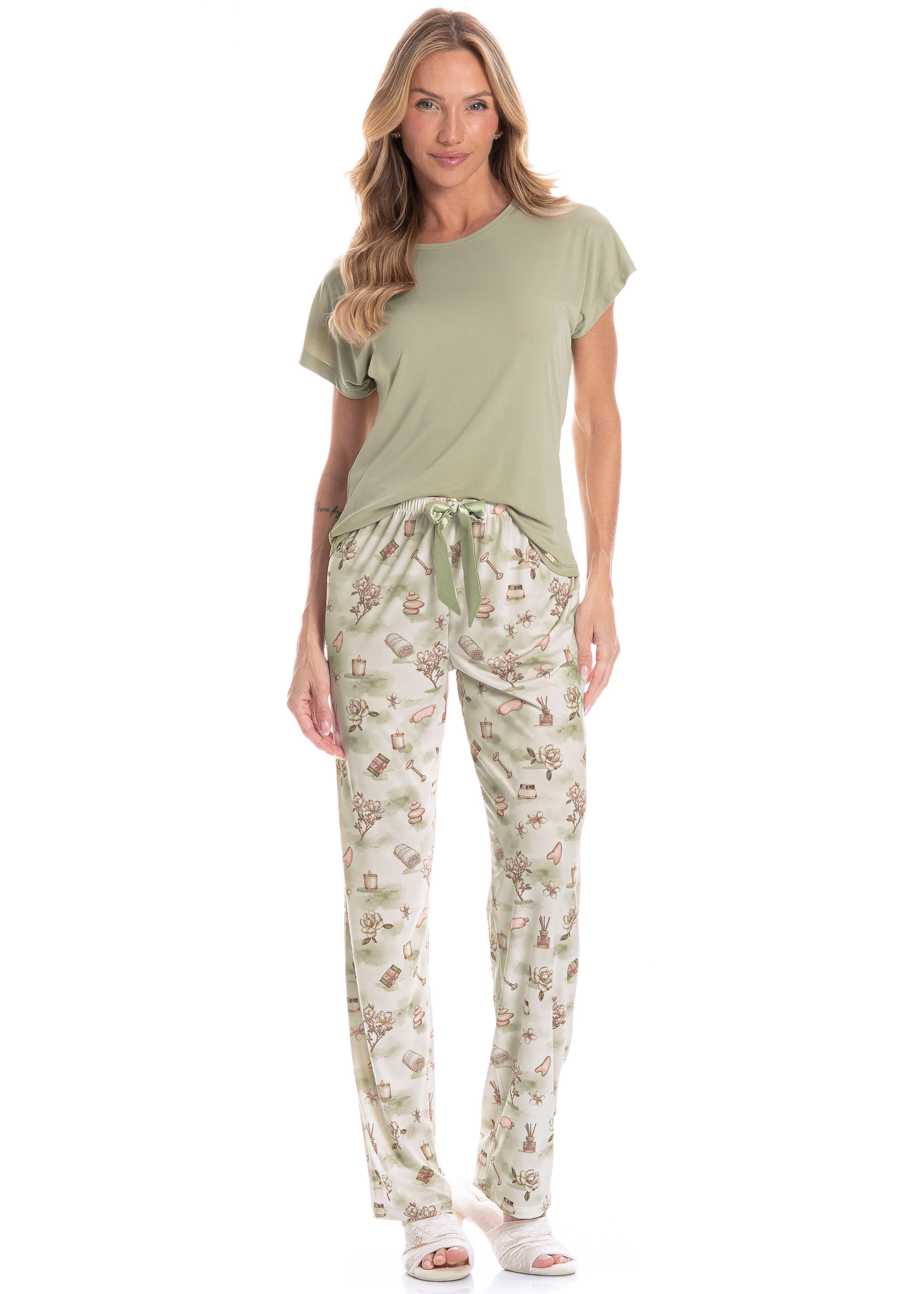 Pijama Feminino Longo Manga Curta Spa - Imagem 1