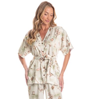 Pijama Americano Feminino Longo Manga Curta Com Faixa Spa - Imagem 3 - Mobile