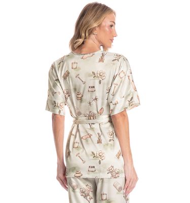 Pijama Americano Feminino Longo Manga Curta Com Faixa Spa - Imagem 4 - Mobile