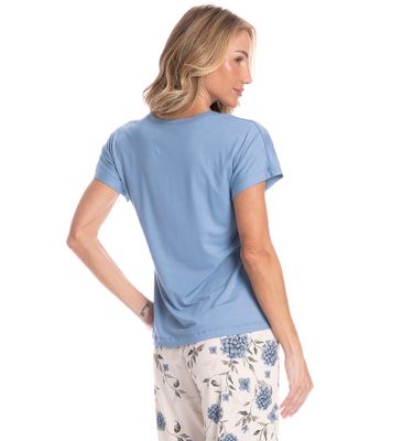 Pijama Feminino Longo Manga Curta Áurea - Imagem 3 - Mobile