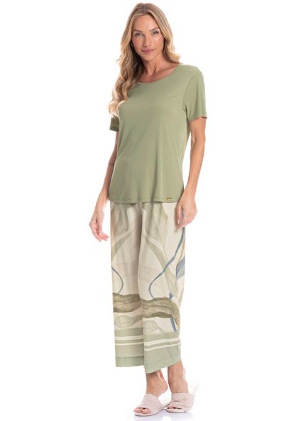 Pijama Feminino Capri Folha Verde - Imagem 1