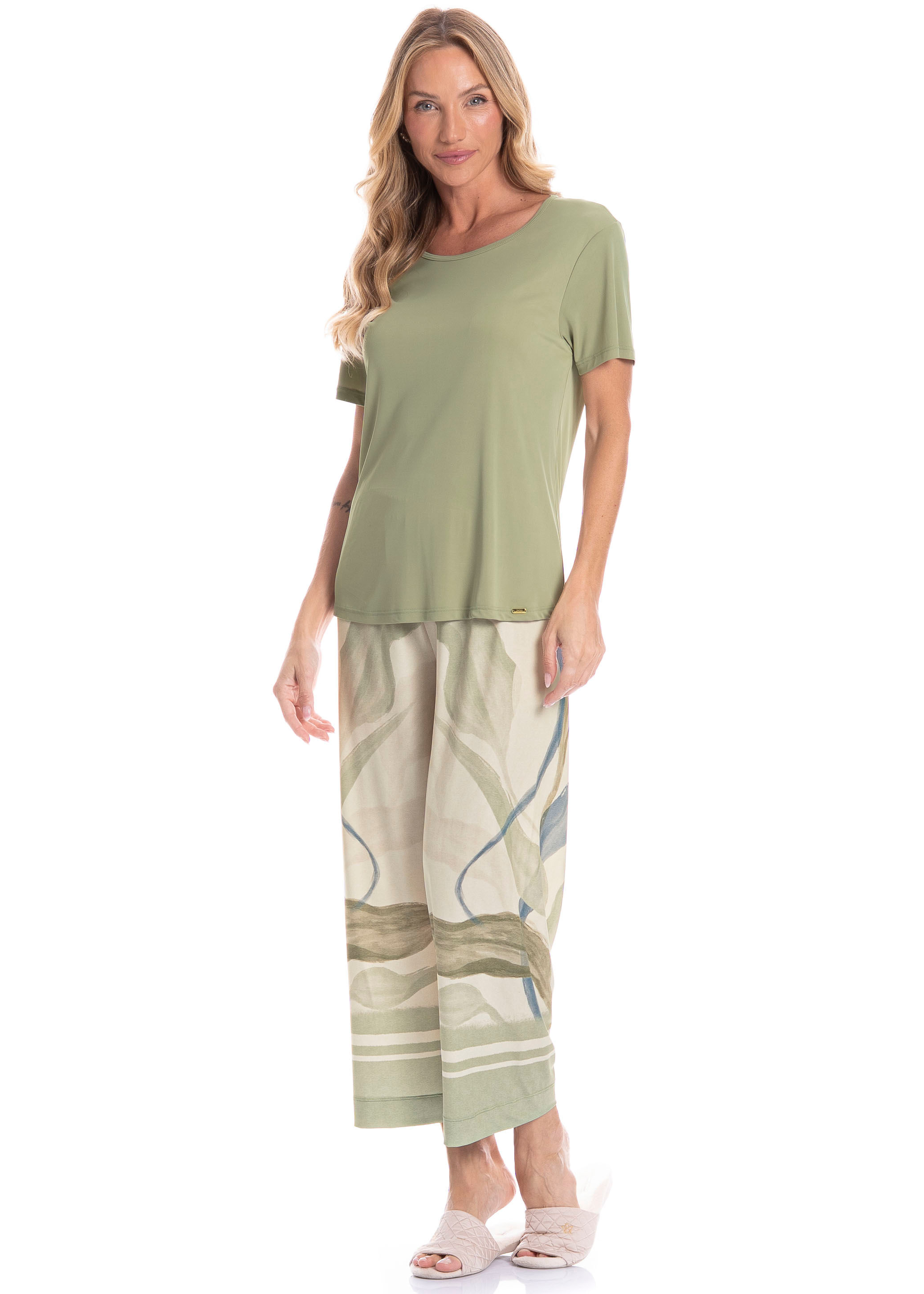 Pijama Feminino Capri Folha - Imagem 1