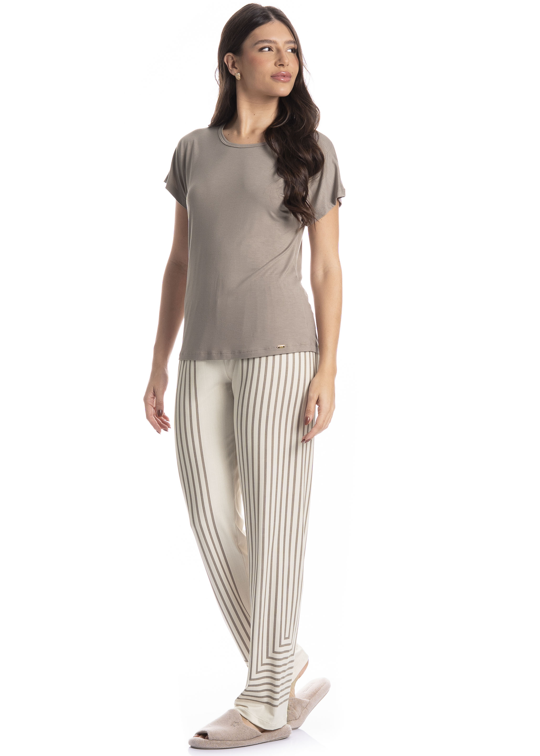 Pijama Feminino Longo Manga Curta Linéa - Imagem 1