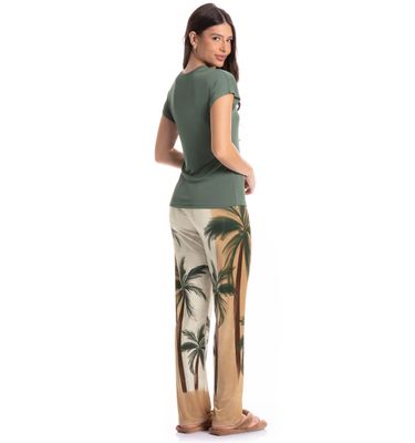 Pijama Feminino Longo Manga Curta Coqueiros - Imagem 2 - Mobile