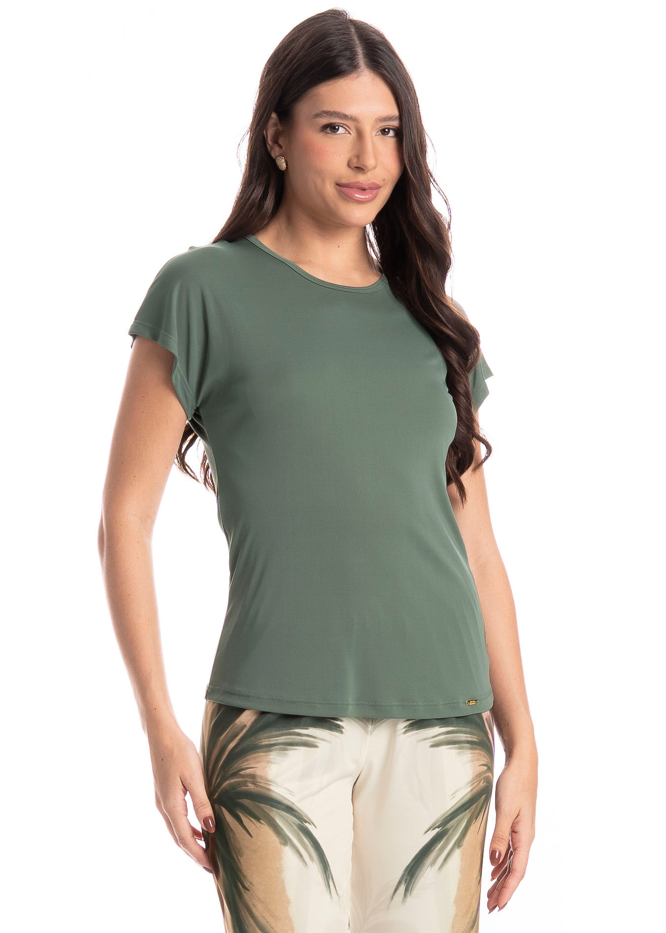 Pijama Feminino Longo Manga Curta Coqueiros - Imagem 3 - Mobile