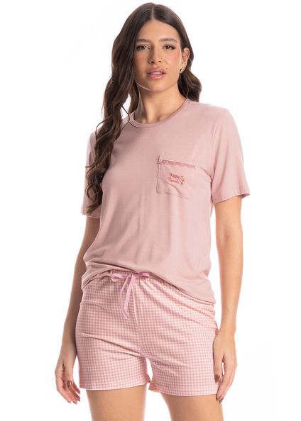 Pijama Feminino Curto Vichy Rosa-3 - Imagem 1
