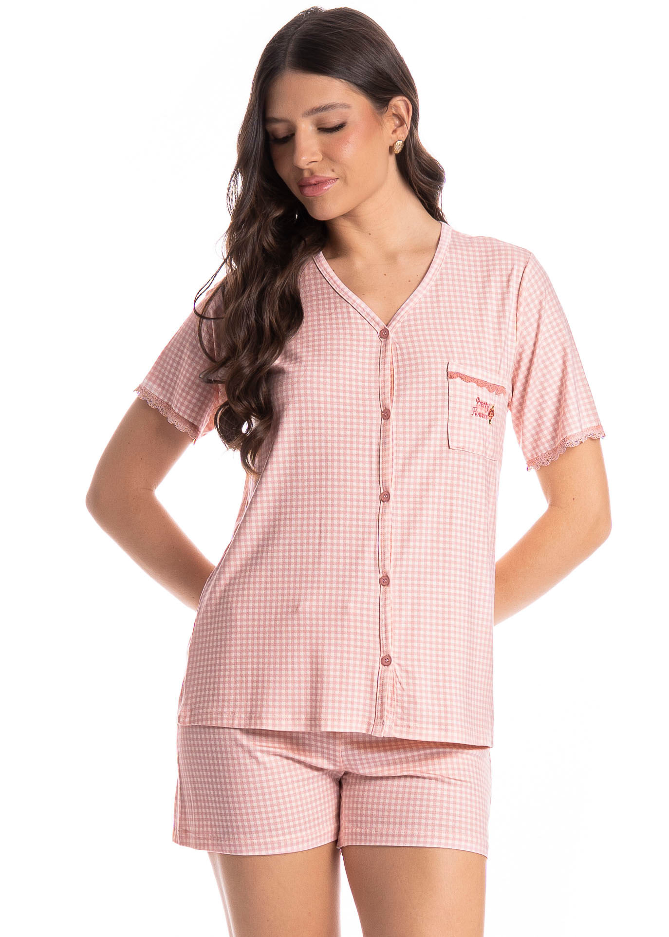 Pijama Americano Feminino Curto Vichy - Imagem 1