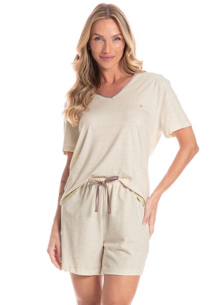 Pijama Feminino Curto Linho Branco - Imagem 1