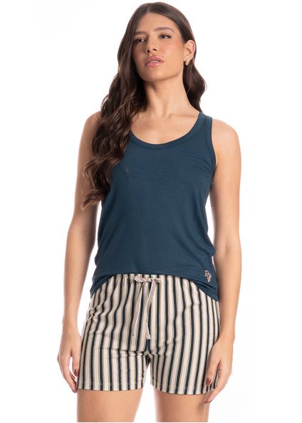 Pijama Feminino Curto Regata Leila Azul-marinho - Imagem 1
