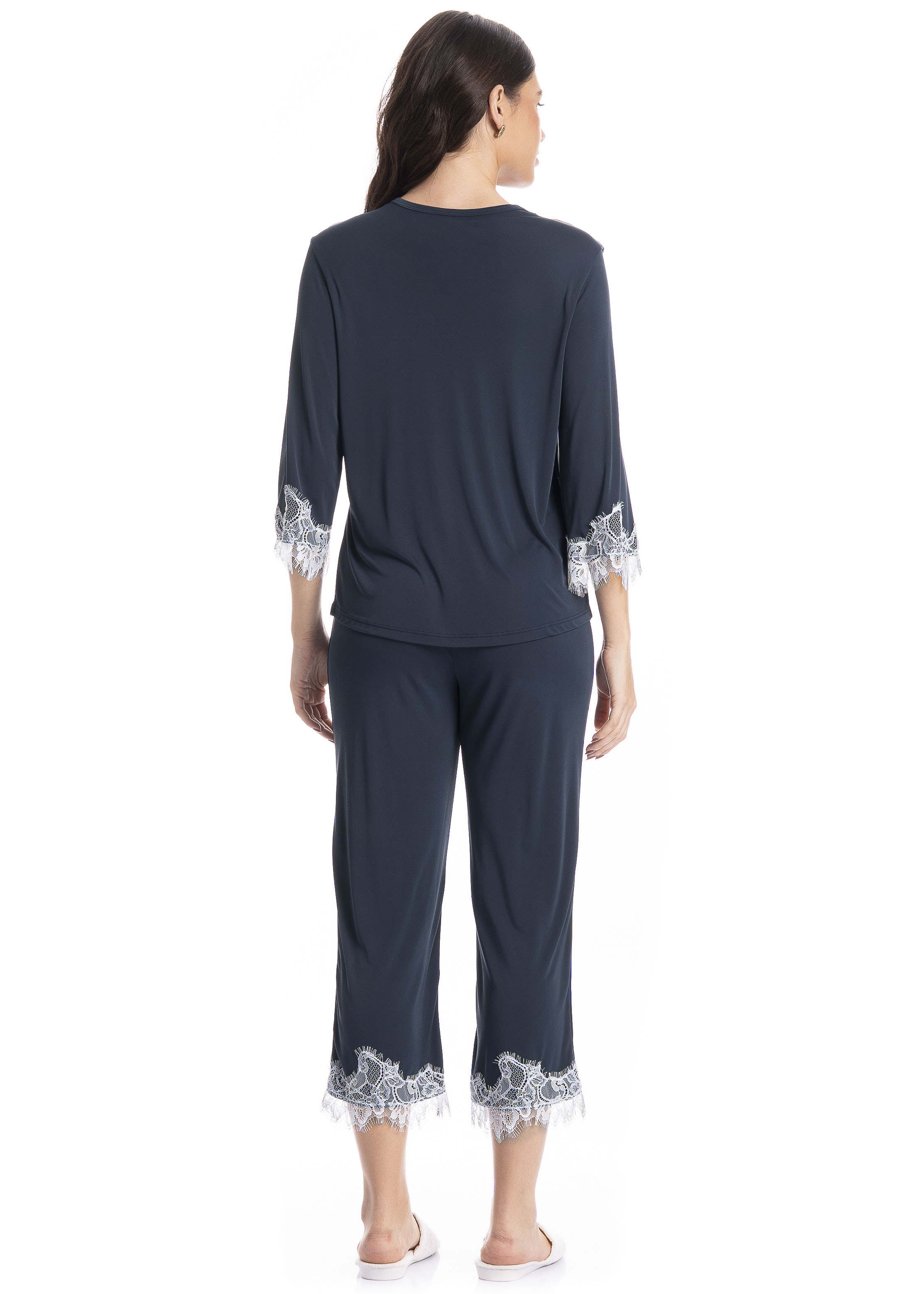 Pijama Americano Feminino Curto Lari Azul-marinho - Imagem 2