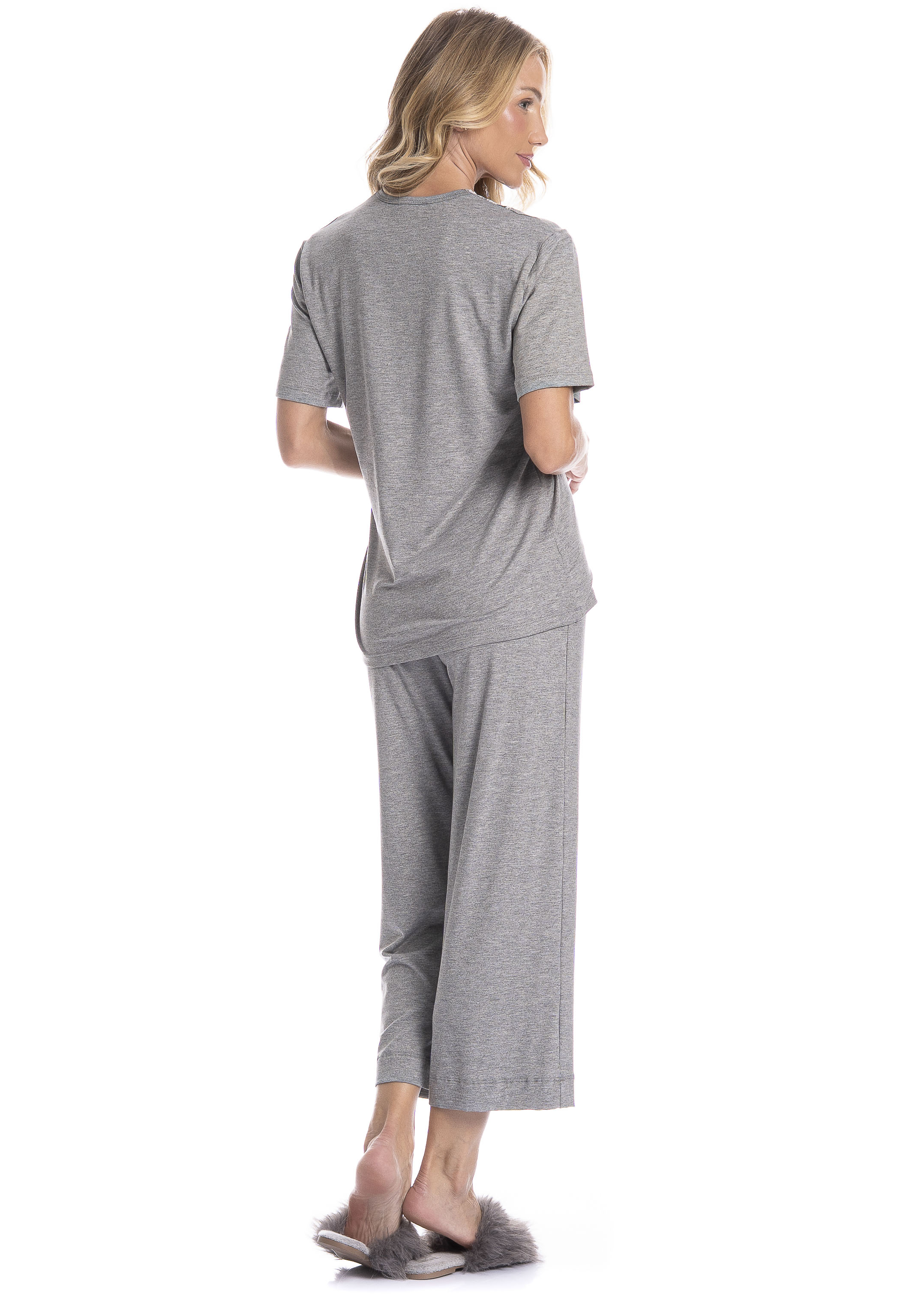 Pijama Feminino Capri Manga Curta Érica Cinza - Imagem 2