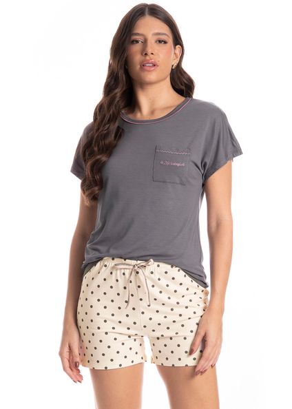 Pijama Feminino Curto Pati Cinza - Imagem 1