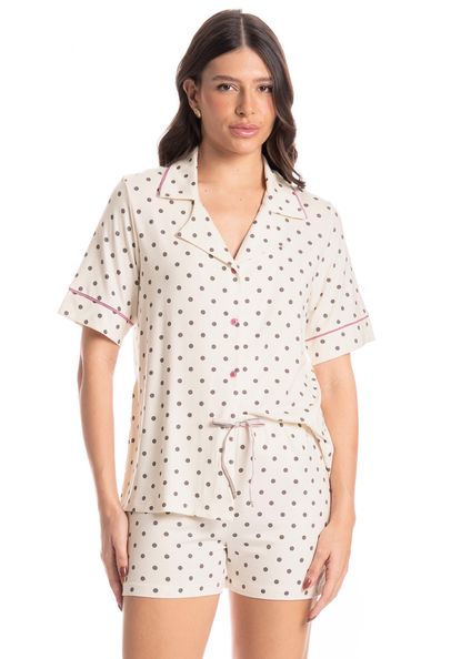 Pijama Americano Feminino Curto Pati Cinza - Imagem 1