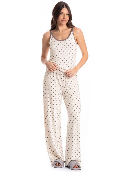 Pijama Feminino Longo Pati Cinza - Imagem 1
