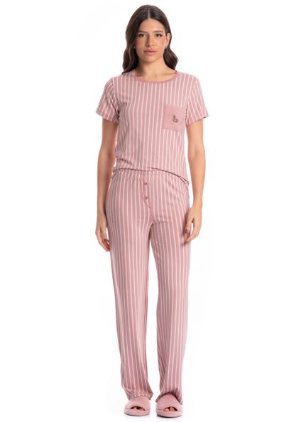 Pijama Feminino Longo Manga Curta Nina Rosa-3 - Imagem 1