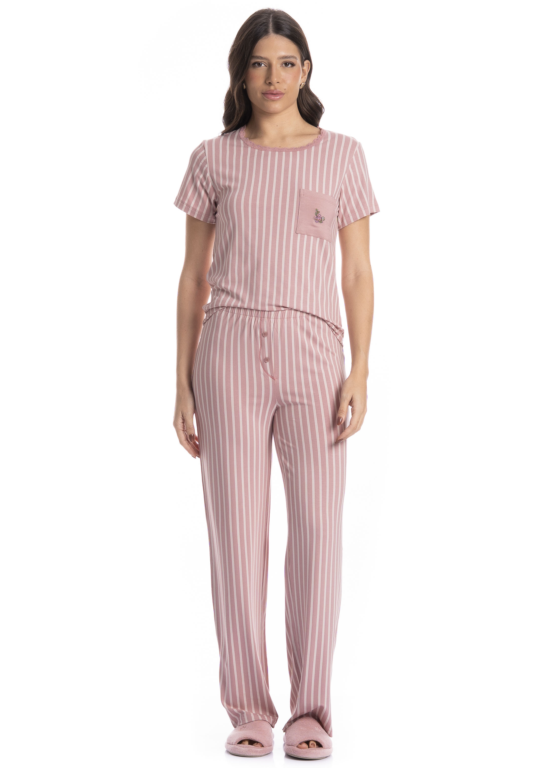 Pijama Feminino Longo Manga Curta Nina - Imagem 1