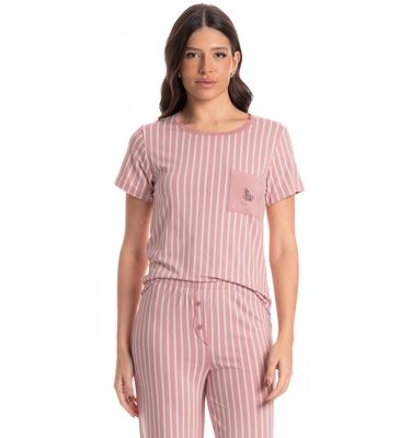 Pijama Feminino Longo Manga Curta Nina - Imagem 3 - Mobile