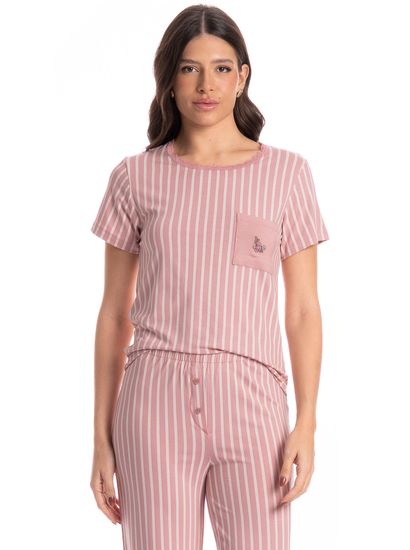 Pijama Feminino Longo Manga Curta Nina - Imagem 3 - Desktop