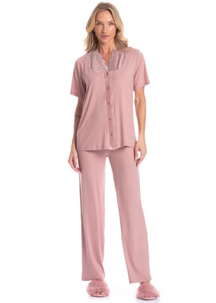 Pijama Americano Longo Feminino Laise Rosa-3 - Imagem 1