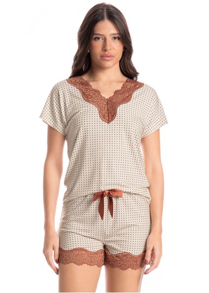 Pijama Feminino Curto Maju Marrom - Imagem 1