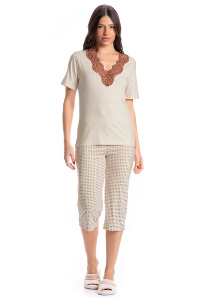 Pijama Feminino Pescador Maju Marrom - Imagem 1
