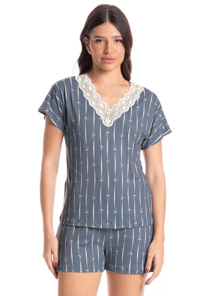 Pijama Feminino Curto Laços Azul-2 - Imagem 1