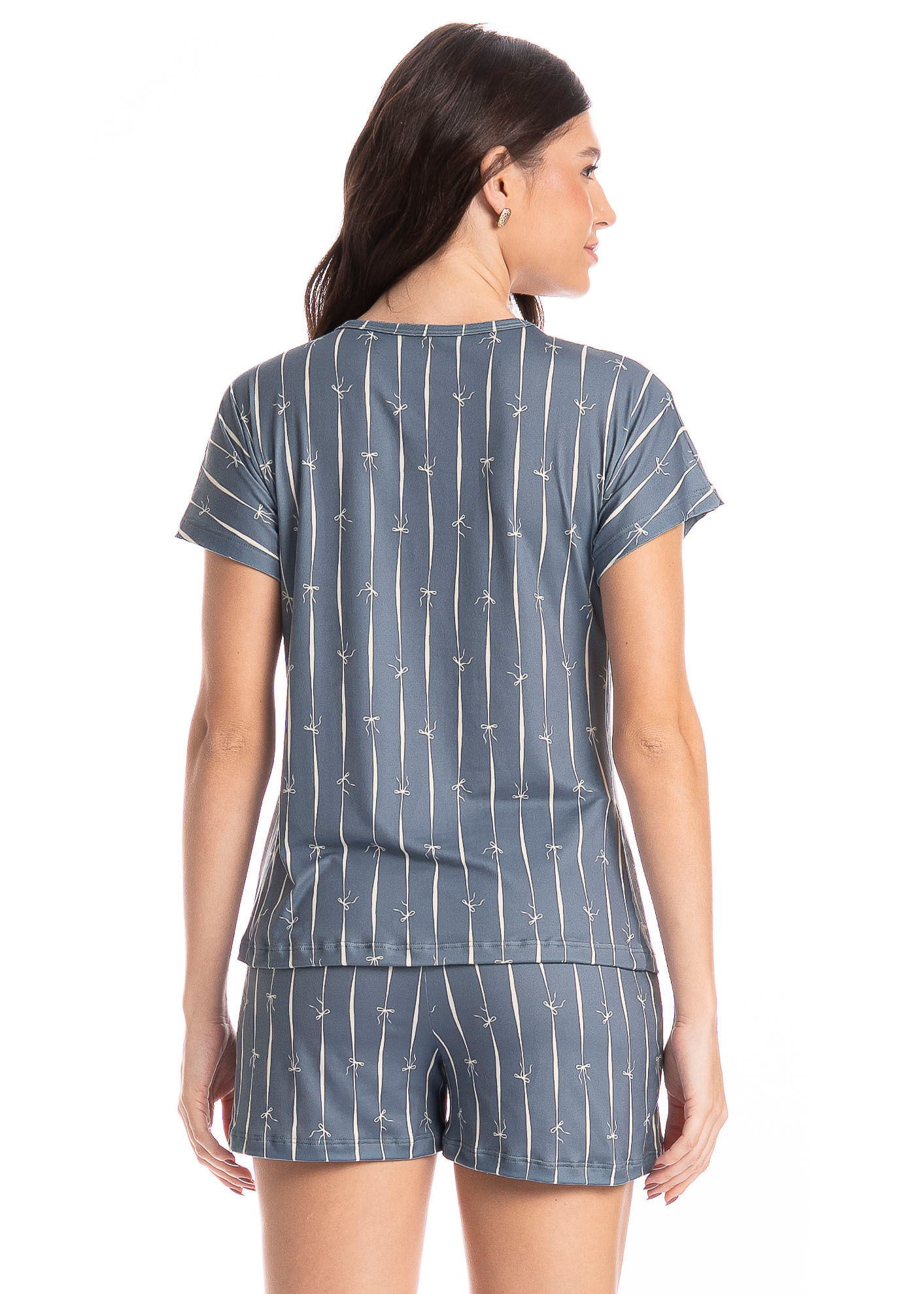 Pijama Feminino Curto Laços Azul-2 - Imagem 2