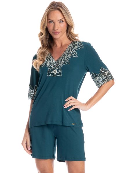 Pijama Feminino Shortão Alana Verde - Imagem 1