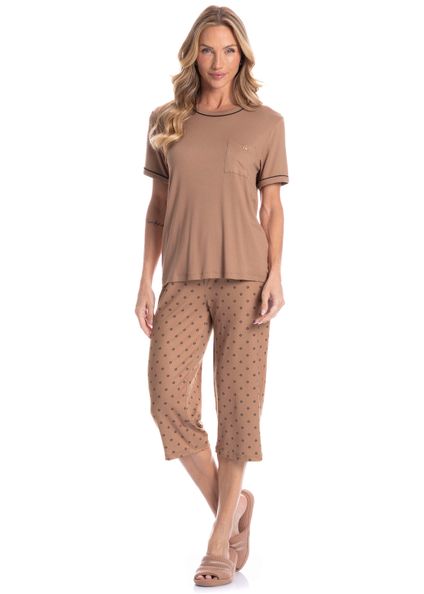 Pijama Feminino Pescador Betina Marrom - Imagem 1