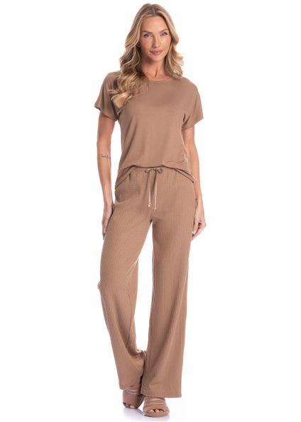 Conjunto Feminino Longo Piquet Marrom - Imagem 1