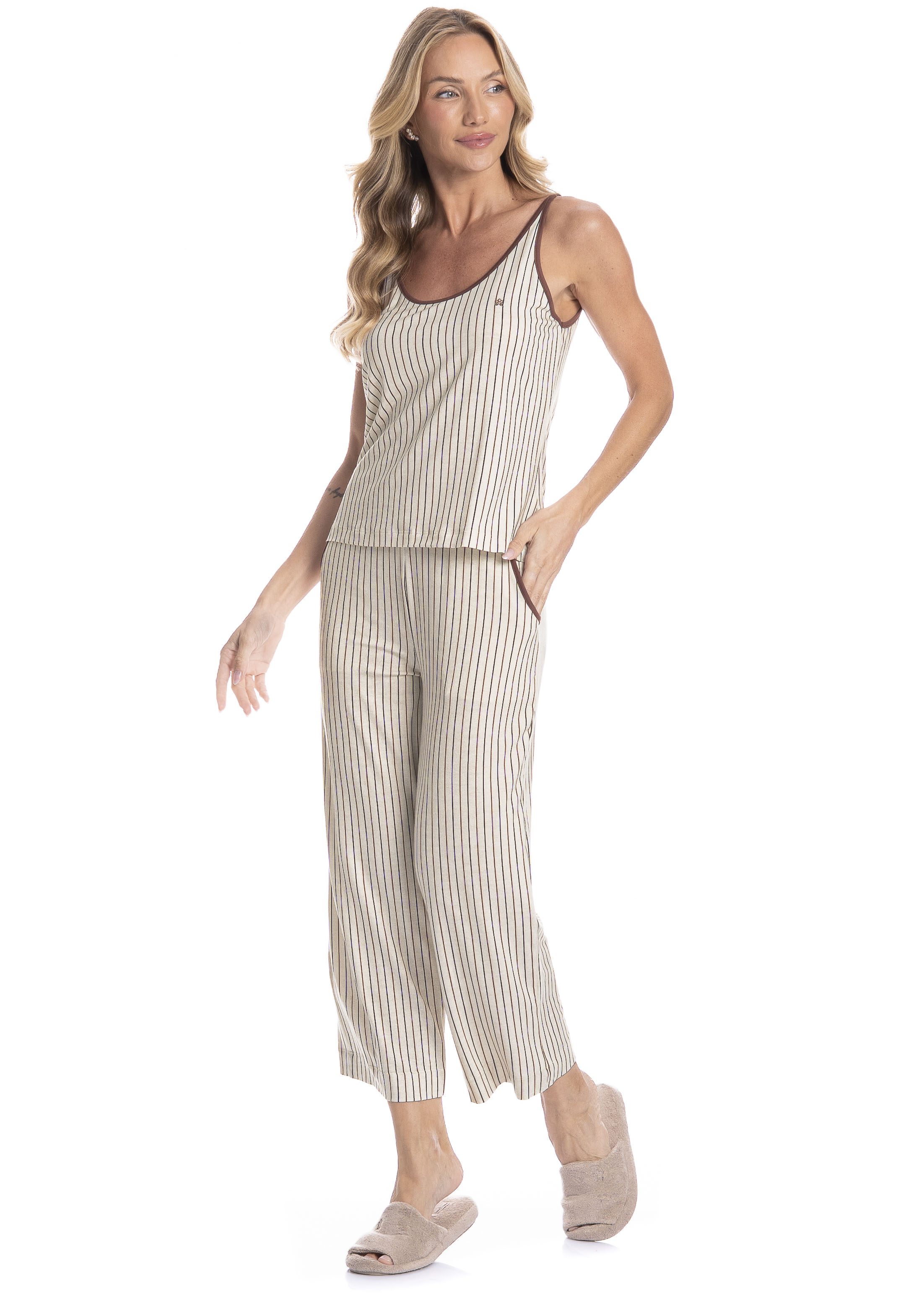 Pijama Feminino Capri Com Bolso Isabel - Imagem 1