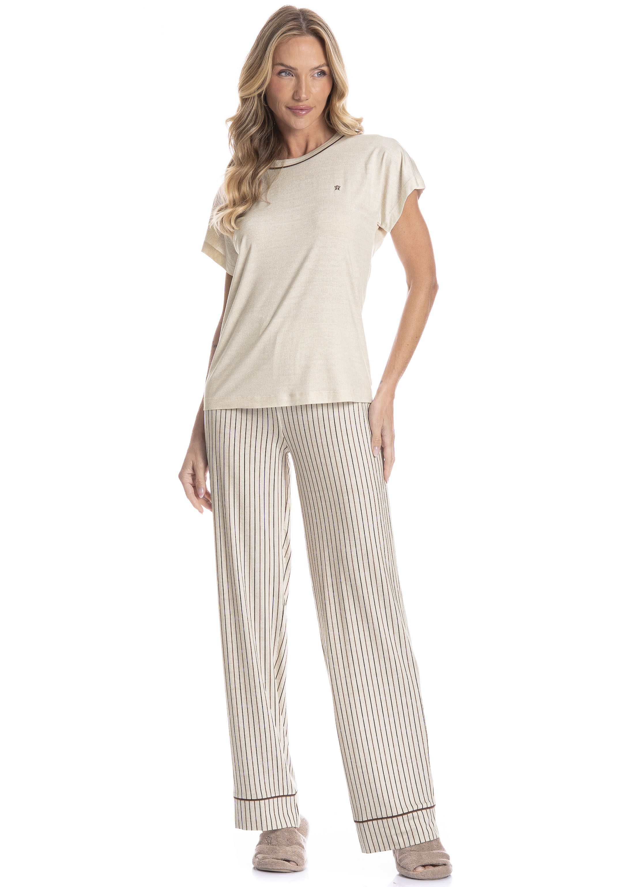 Pijama Feminino Longo Manga Curta Isabel - Imagem 1