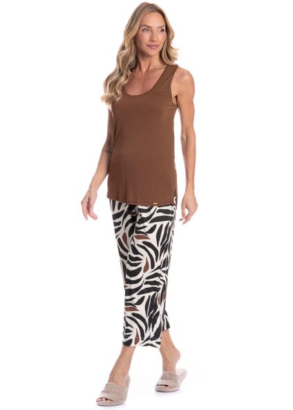 Pijama Feminino Capri Gisele Marrom - Imagem 1