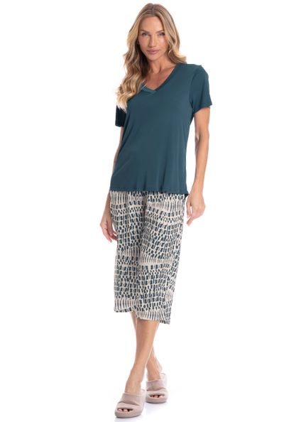 Pijama Feminino Pescador Júlia Azul-marinho - Imagem 1
