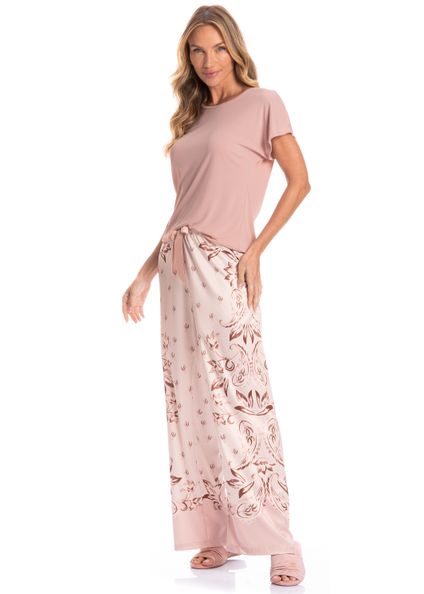 Pijama Feminino Longo Manga Curta Afrodite Rosa-3 - Imagem 1