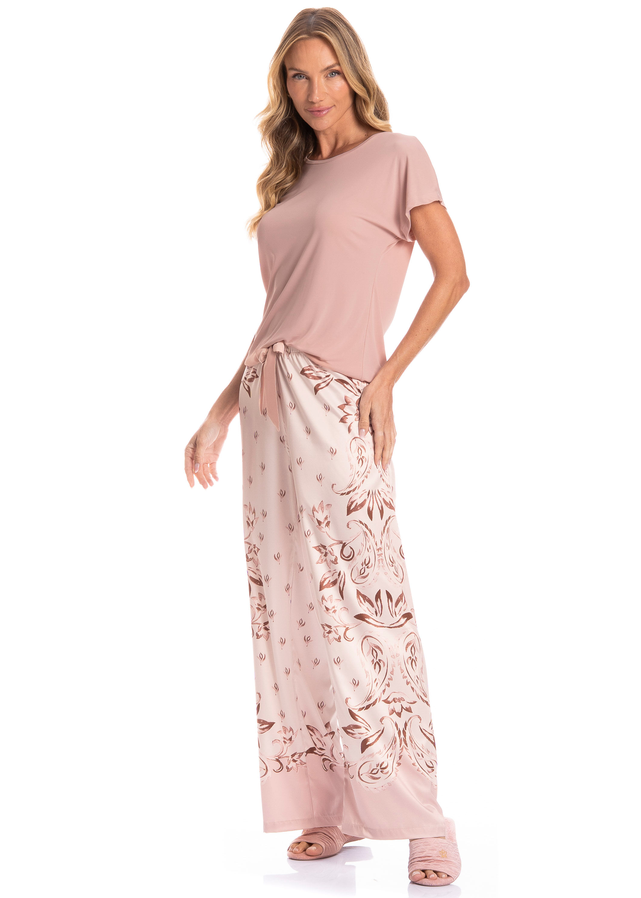 Pijama Feminino Longo Manga Curta Afrodite - Imagem 1