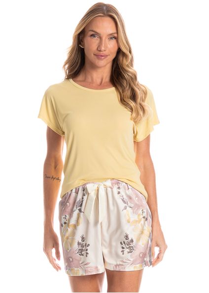 Pijama Feminino Curto Stela Amarelo - Imagem 1