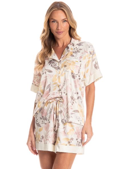 Pijama Americano Feminino Curto Stela Amarelo - Imagem 1