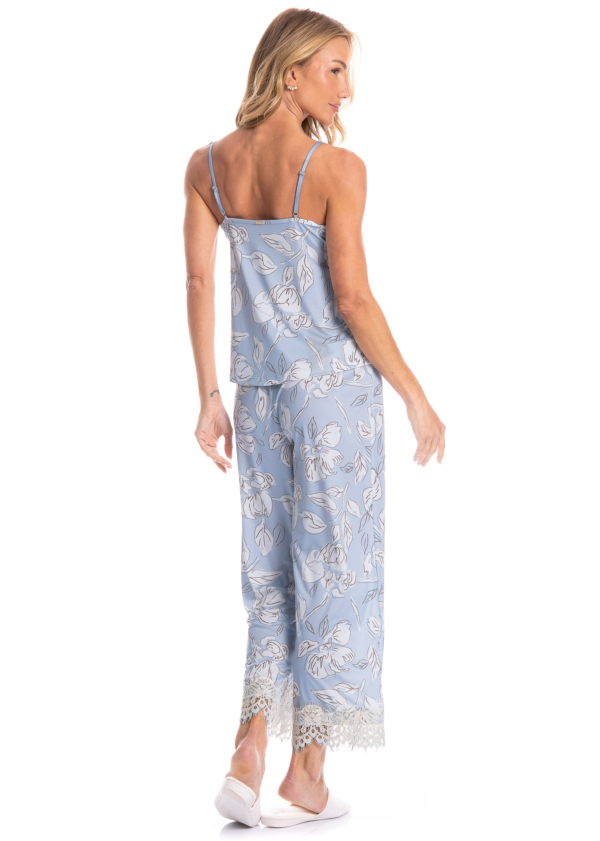 Pijama Feminino Capri Flora Azul - Imagem 2