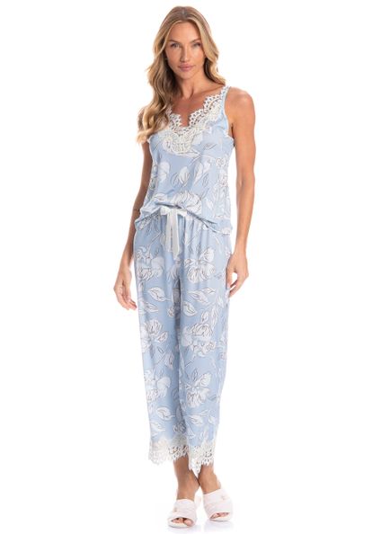 Pijama Feminino Capri Flora Azul - Imagem 1
