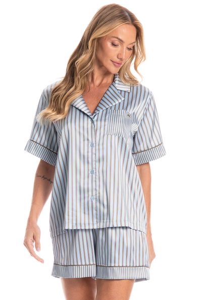 Pijama Americano Feminino Curto Clara Bege - Imagem 1