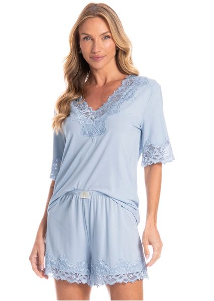 Pijama Feminino Curto Aurora Azul - Imagem 1