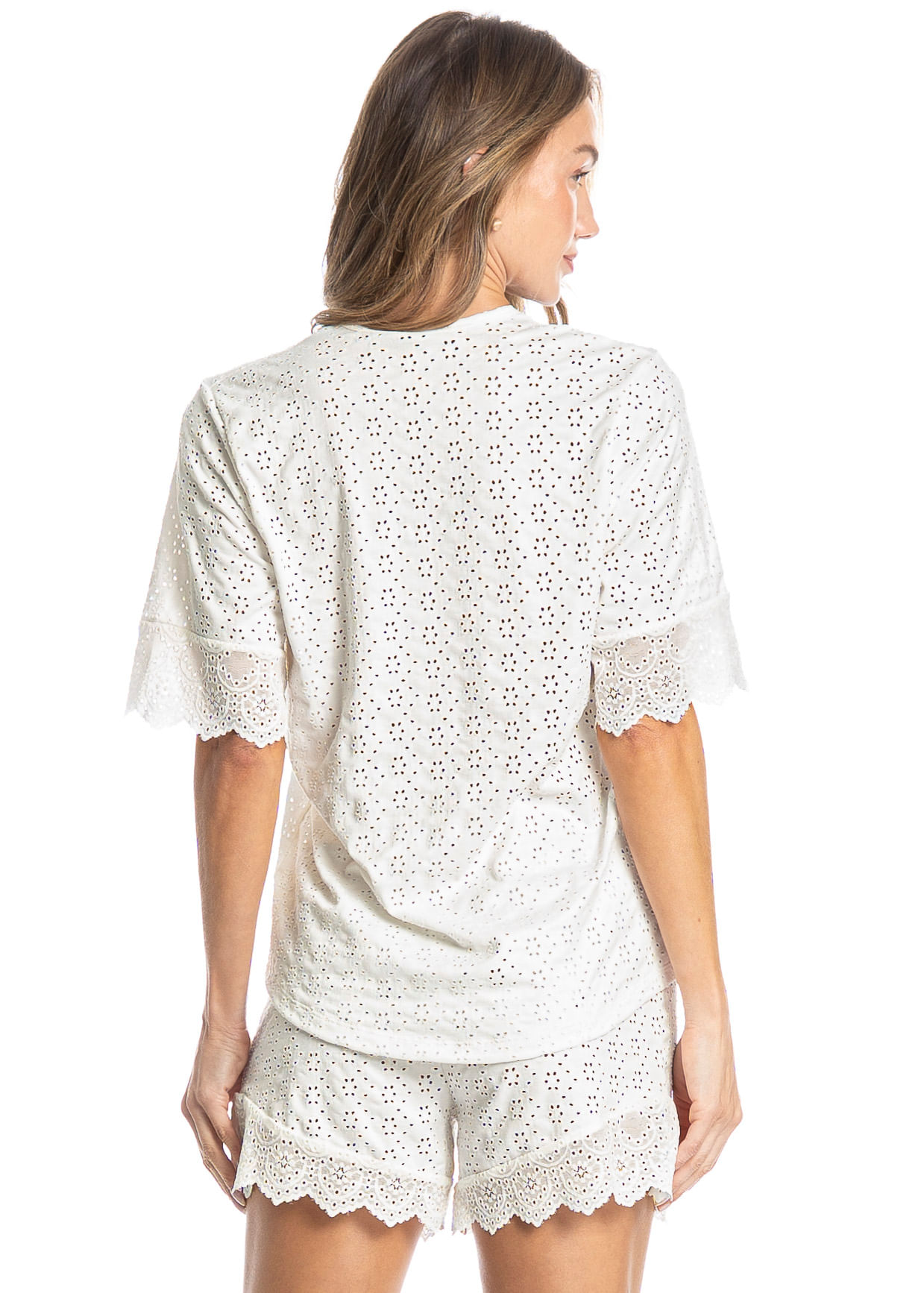 Pijama Americano Feminino Curto Lótus Branco - Imagem 2